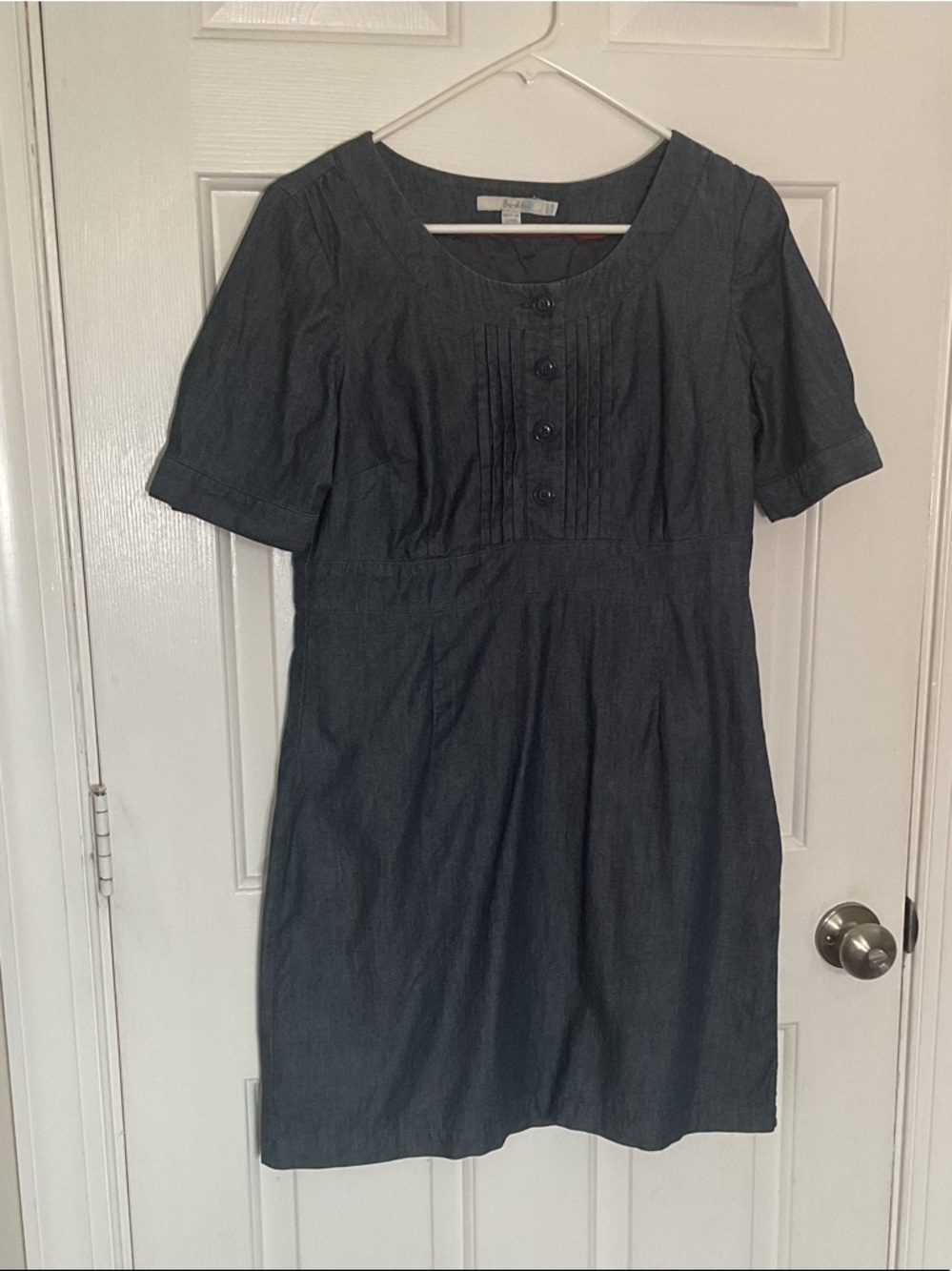 Boden Dark Denim Short-Sleeve Mini Dress 100% Cotton Button Front Bodice